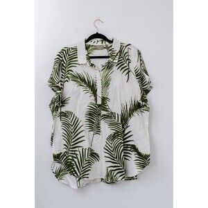 Naturals d & co XL Palm linen blend short sleeve button up shirt travel resort